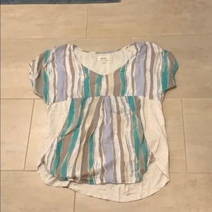 Anthropology Porridge top. Aqua, grey and oatmeal